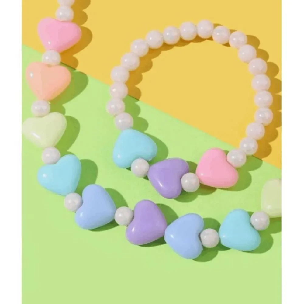Girls Heart Stretch Bead Jewelry Set